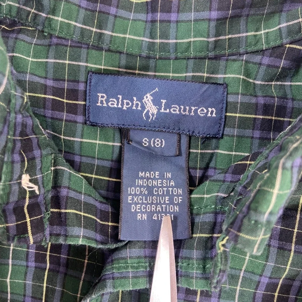 Ralph Lauren Boys S 8 Green Plaid Button Down Shirt Long Sleeve Pony Preppy